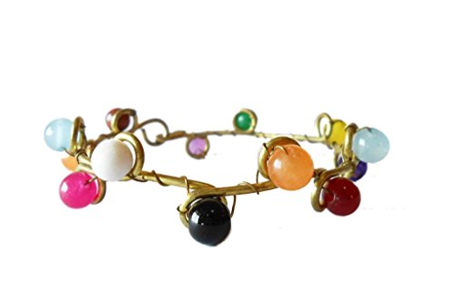 Khum Wieng Kham Women's Candy Bead Stone with Brass Bracelet Bangle Jewelry Thailand Handmade