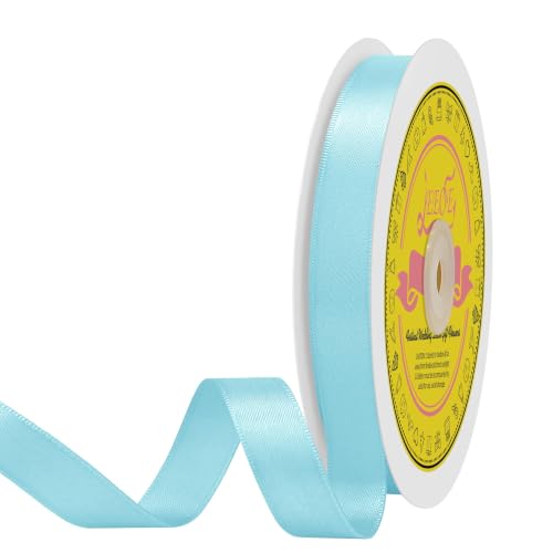 Image of Double Face Blue Topaz Satin Ribbon 5 /8 Inch x 50 Yards Polyester Ribbon for Gift Wrapping Easter Weddings Party Decorations Hair Bows Invitations