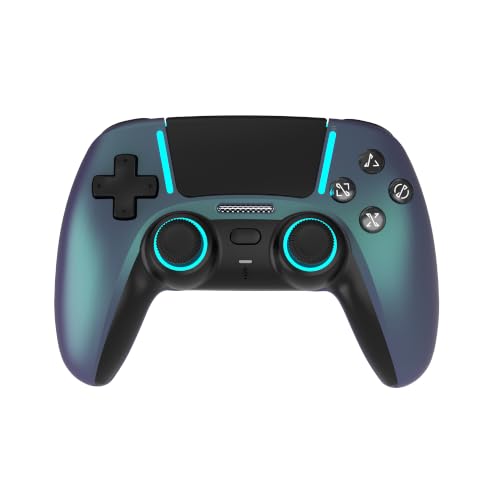 ASRVA Chrome Blue Wireless Pro Controller for P5,4 Back Buttons,Hall Effect Joystick(No Drift),Micro-Switch,Gyro,Macro,1000mAh,RGB,Compatible with P5/Pro/Slim/PC/iOS/Android