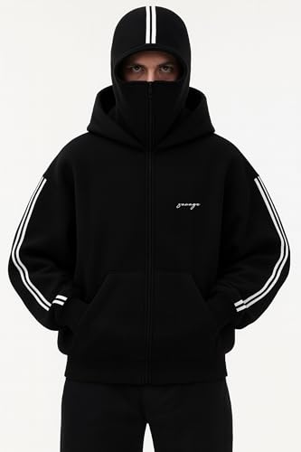 Image of Balaclava zipper Hoodie for men 350 GSM Heavyweight Ninja Hoodies for men