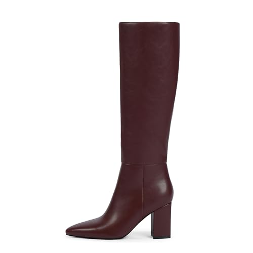Knee High Boots for Women - Pointed Toe Chunky Heel Long Boots with Side Zipper Women's Fashion Tall Boots