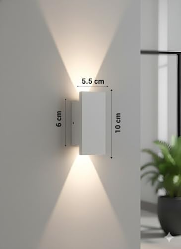 Image of FILLISKA LED Indoor UP Down Wall Light, Warm White Colour with Shockproof Alluminium White Body (Royal WhiteBody 1Up & 1Down)(2 Year Warranty)
