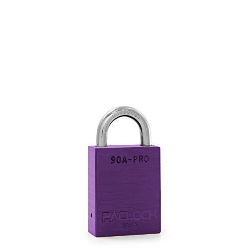 Image of PACLOCK 90A-PRO Series Padlock, Buy American Act Compliant, Purple Anodized Aluminum, High Security 7-Pin Cylinder with 1 Key per Lock, Keyed Differently, 3 /4 inch Tall Hardened Steel Shackle