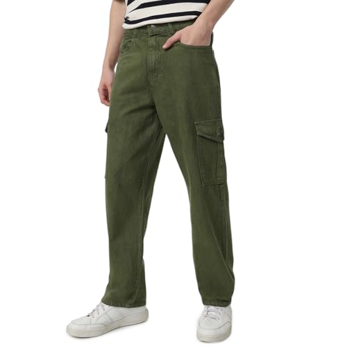 Image of Neostreak Men's Loose Baggy Fit Washed Cargo Jeans with 6 Pockets Non-Stretchable