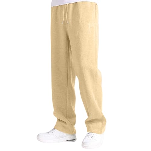 Baggy Sweatpants for Men Cotton Straight Leg Loose Sweat Pants Open Bottom Elastic Waist Athletic Casual Joggers with Pockets