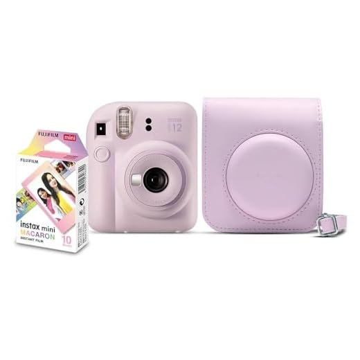 Kit Câmera Instax Mini 12 com pack 10 fotos Macaron e Bolsa Lilás Candy