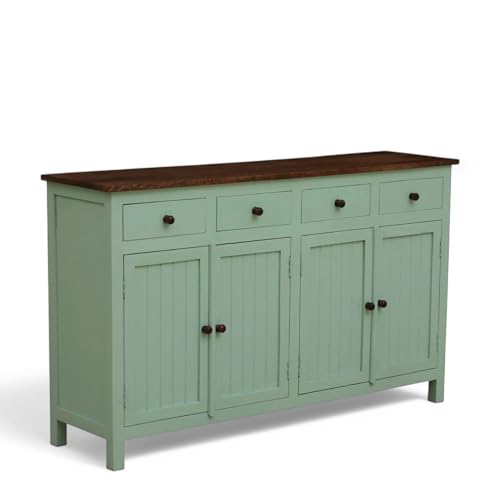 Image of Solid Wood Madrid(L) Sideboard for Living Room | Kitchen Storage Cabinet | Crockery Storage Unit | Storage Cabinet (Finish- Scratch Resistant Tubaq Top and Sage Green)