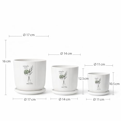 Image of Xtore Heritage Ceramic Planter Set with Drainage Trays | Pro-Decal Style Pots for Home & Balcony Decor - (Set of 3, White, Planter ONLY)