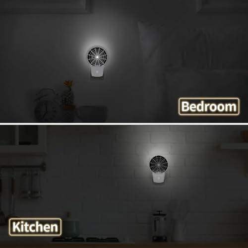Image of Black Spider Web Plug-in Led Night Light with Auto Dusk to Dawn Sensor for Boys Girls Room Decor, Wall Lamp Nightlights for Hallway,Bedroom, Kids Room, Kitchen, Stairway, (0.5W, 2 Pack)