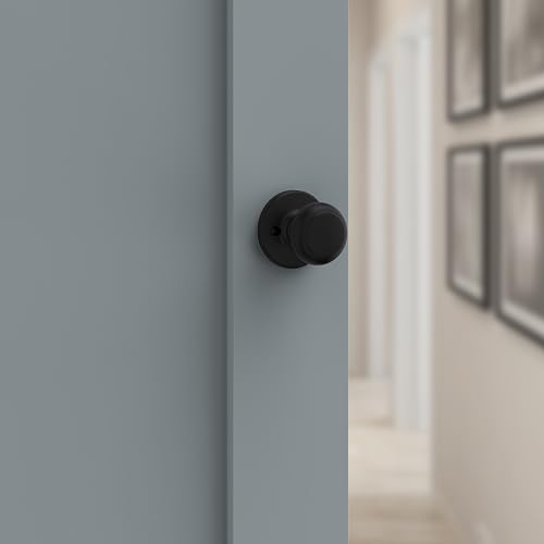 Image of Kwikset Cove Dummy Door Knob, Single Sided Handle for Closets, French Double Doors, and Pantry, Matte Black Non-Turning Interior Push /Pull Door Knob