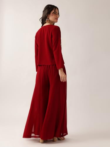 Image of Vbuyz Women Floral Embroidery Stylish A-Line Fandy Silk Kurta With Palazzo