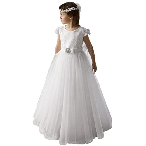 Holy First Communion Ivory Lace Tulle Wedding Party Flower Girls Dresses 1-12 Years