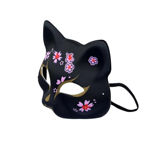 YangYong Kitsune Fox Mask for Halloween Costume,Animal Cosplay Kabuki Half Face Cat Masks Masquerade Party