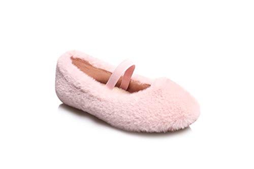 Little Girl's Fluffy Ballet Mary Jane Flats Shoes Faux Fur Slip On Loafer House Slippers