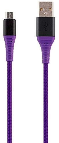 Monoprice USB 2.0 Micro B to Type A Charge and Sync Cable - 6 Feet - Purple, Durable, Kevlar-Reinforced Nylon-Braid - AtlasFlex Series