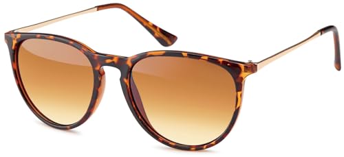 styleBREAKER Damen Sonnenbrille mit ovalen Gläsern und Metallbügeln | Kunststoffrahmen mit UV400 Schutz | Sommerbrille mit Verlauf oder Spiegelglas, Gestell Braun Demi/Glas Braun Verlauf
