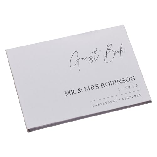 Personalised A4 Size Minimal Script Wedding Luxury Linen Guest Book Printed White with Lined Hard Cover 80 Blank Pages
