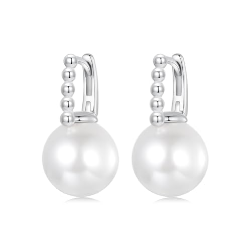 Kerraom Boucle d'oreilles Perles pour Femme Argent Sterling 925, Créoles Perle Blanche pour Fille, Creole Petite Zirconium Culture Pearl Earrings Simple...