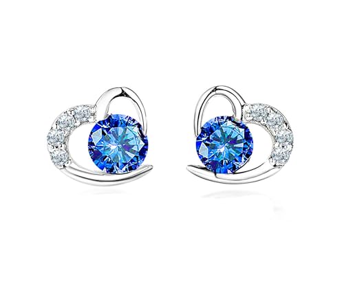 Kaguyo jewellery sets for Women Sterling Silver Heart Jewelry Set Amethyst Clear Blue Zirconia Heart Pendant Necklace and Earrings with Bracelet Crystal jewellery Sets for Women Girls