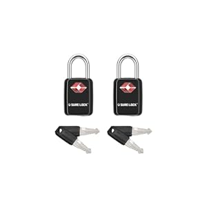 Sure Lock TSA Approved Luggage Locks Mini Size Lock with Keys for Travel, Zinc Alloy Body with Steel Shackle, Key Alike, Key Alike in The Same Package