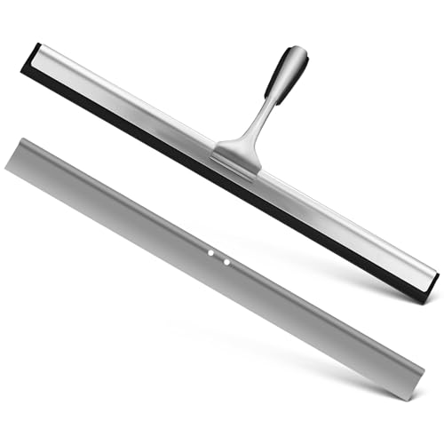 TEMPNAP 浴室用ガラススクレーパー シリコン替えストリップ付属 強力粘着フック収納可能 シャワースクリーン 窓 車用水切りワイパー 滑り止