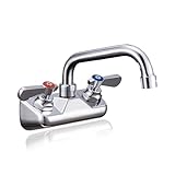 Sepaitek Leak-Free Commercial Sink Faucet 4' Center 6' Spread Spout, Wall Mount Bar Faucet 4 inch Center 2 Hole 2 Handle, for Triple 3 Compartment Sink, Restaurant Laundry Hand Wash Industrial, Brass