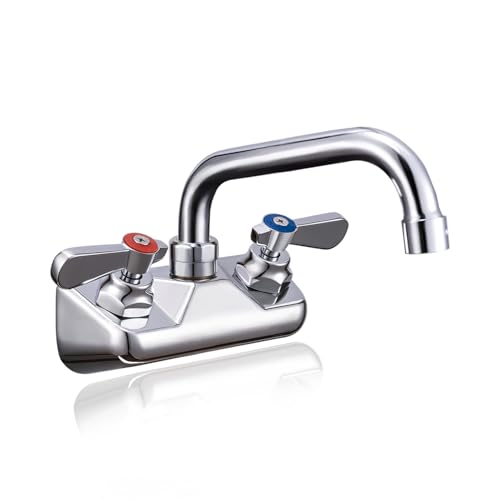 Sepaitek Leak-Free Commercial Sink Faucet 4' Center 6' Spout, Wall Mount Bar Faucet 4 inch Center 2 Hole 2 Handle, for Triple 3 Compartment Sink, Restaurant Laundry Hand Wash Industrial, Brass