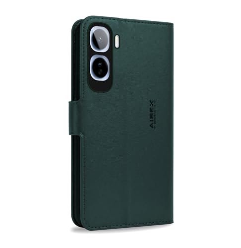 Image of AIBEX Compatible for Vivo T5 Pro 5G Flip Cover Leather Finish | Inside TPU with Card Pockets | Wallet Stand | Complete Protection Flip Case Green