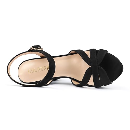 COLETER Women's Platform Chunky Heels Ankle Strap Block Heeled Sandals Party Wedding Shoes