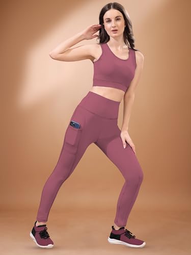 Image of High-Waist Track Suit, Co-ord Set for Women's, Gym wear 2-Piece Workout Set, Sports Bra and Bottom Set, Sports Running Suits, Yoga Wear