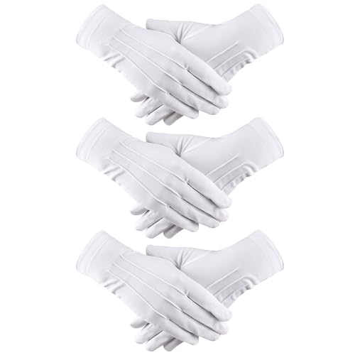 3 Paar Weiße Handschuhe Schützenfest，Nylon Weiß Mit Druckknopf...