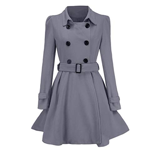 Hemlock Women Double Breasted Trench Coat Winter Wool Trench Coat Jacket Winter Work Blazers Solid Trench Coat with Belt Gray
