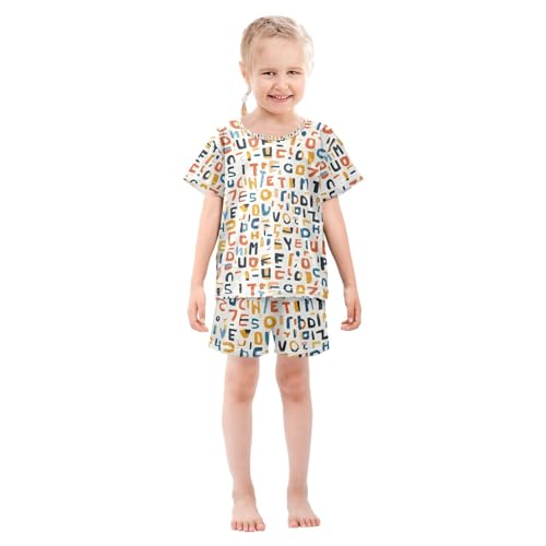 ALAZA Color Alphabet Pajamas Set Short Sleeve Cotton Sleepwear Summer Pjs 2 Piece 5-14Y3