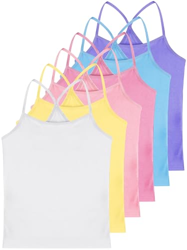 Haysandy 6 Pcs Girls Dance Tank Tops Sleeveless Spaghetti Strap Camisole Racerback Crop Tops Dance Camis Clothes for Kids
