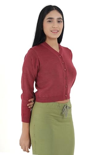 Image of Women Winter Wear V-Neck Full Sleeves Regular Fit Woollen Blouse