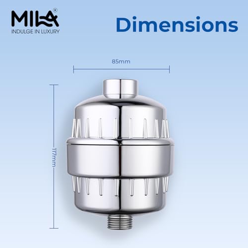 Image of Mila Chrome Showerhead Filter | Hard Water Filter for Shower | Removes Chlorine & Contaminants | Vitamin C, Ceramic, Alkaline & Activated Carbon Balls | Wall Mounted | Durable ABS + POM |Easy Install