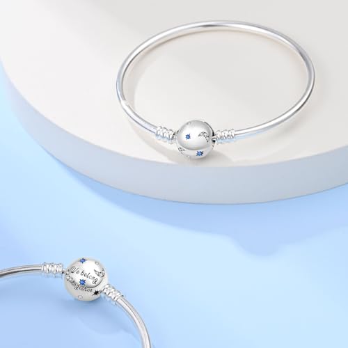 Image of 925 Sterling Silver Snake Chain Bracelets Fit Pandora Charms,Heart Clasp Bracelets Perfect For Any Glamour Gift for Women with 5 A Cubic Zirconia