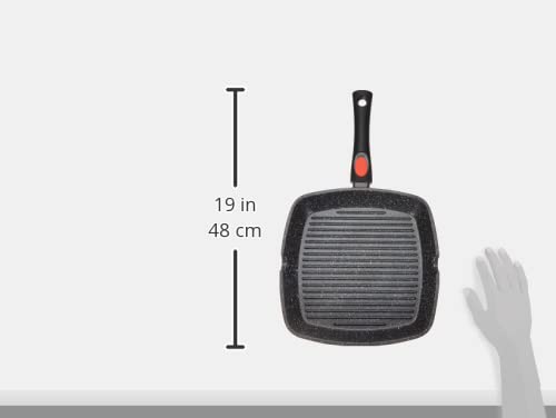 Foto von Kamberg – 0008029 – Grillpfanne 28 נ28 cm – Abnehmbarer Griff – Aluminiumguss – Beschichtung in Steinoptik – Für alle Herdarten, auch Induktion – PFOA‑frei, Grau