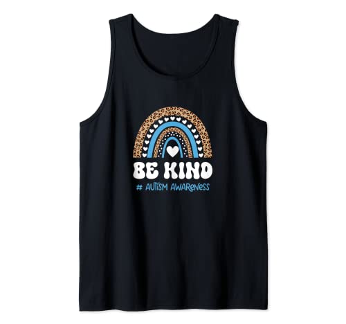 Be Kind Autism Awareness Leopard Blue Rainbow Kindness Camiseta sin Mangas