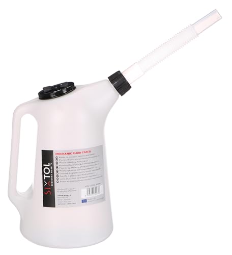SIXTOL MECHANIC FLUID CAN 2L | Kunststoff-Ausgießkanne für Betriebsflüssigkeiten | Flexibler Auslauf | Chemikalienbeständig | Werkstattkanne | Messskala