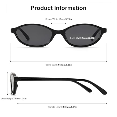 Retro Oval Cat Eye Sunglasses for Women Small Y2K Thin Frame 100% UV Protection Lightweight Vintage 90s Slim Black Sun Glasses 2 Pack3