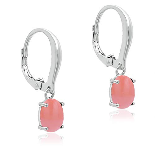 925 Sterling Silver 8X6Mm Oval Shape Simulated Pink Coral Gemstone Leverback Drop Dangle Earrings For Woman Girls #TOP1