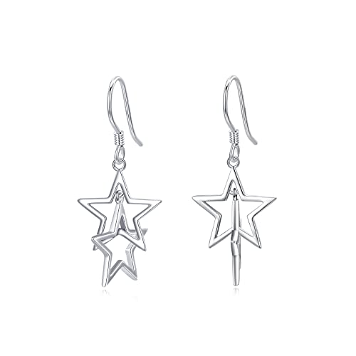 Dangle Star Earrings Sterling Silver Star Drop Earrings Interlocking Earrings Star Earrings For Women Teen Girls #TOP8