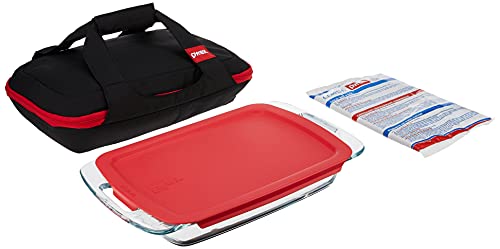Pyrex Portables Glass Food Bakeware and Storage Containers (4-Piece Set, Insulated Carrier, BPA Free Lids)