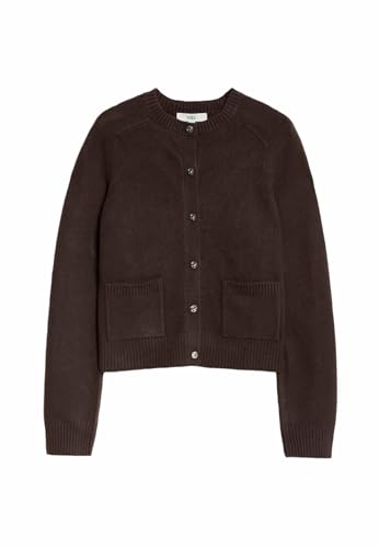 Marks & Spencer Cardigan Corto in Filato Air‑Yarn con Collo Giro e Bottoni Frontali da Donna Marrone