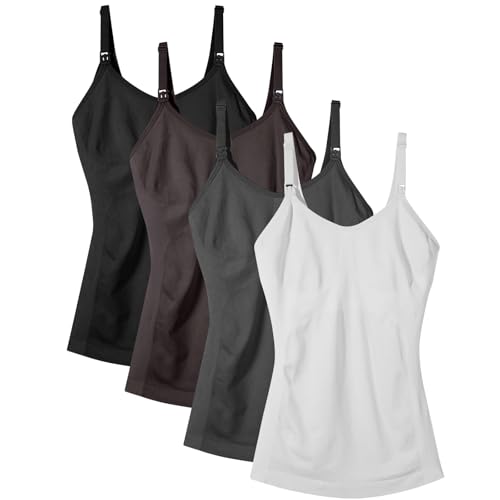 Image of Women's Maternity Nursing Tank Tops with Built in Bra for Breastfeeding Camisoles Shirt 4Pack