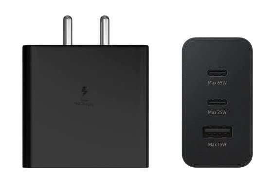 Image of Original 65W 3 Port Multi Port with SuperFast Charging Adapter with Type C Data Cable Compatible for Sam Sung S23 Ultra,S23 Plus,S23,S22 Ultra,S22 Plus,S22,S20FE,A72,A52,A32,F23 (FIX213)