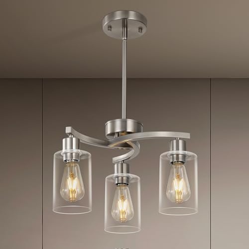 Syltherra 3 Light Brushed Nickel Dining Room Light Fixture,Modern Kitchen Chandeliers Over...