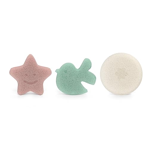 Suavinex, Set de Esponjas Konjac, Esponjas de Baño para Bebés +0 Meses y para toda la Familia, Aptas Pieles Sensibles, 100% Naturales y Biodegradables, Suaves y Absorbentes, 3 Unidades