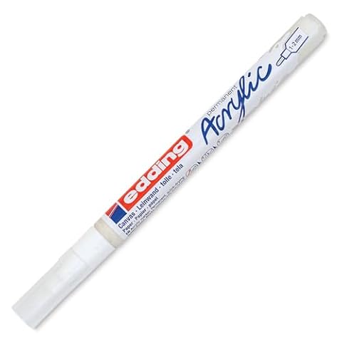 edding 5300 marker akrylowy cienki - biel - 1 marker akrylowy wodoodporny - cienka okrągła końcówka 1-2mm - markery akrylowe do rysowania na płótnie, papierze i drewnie - do kamyczków